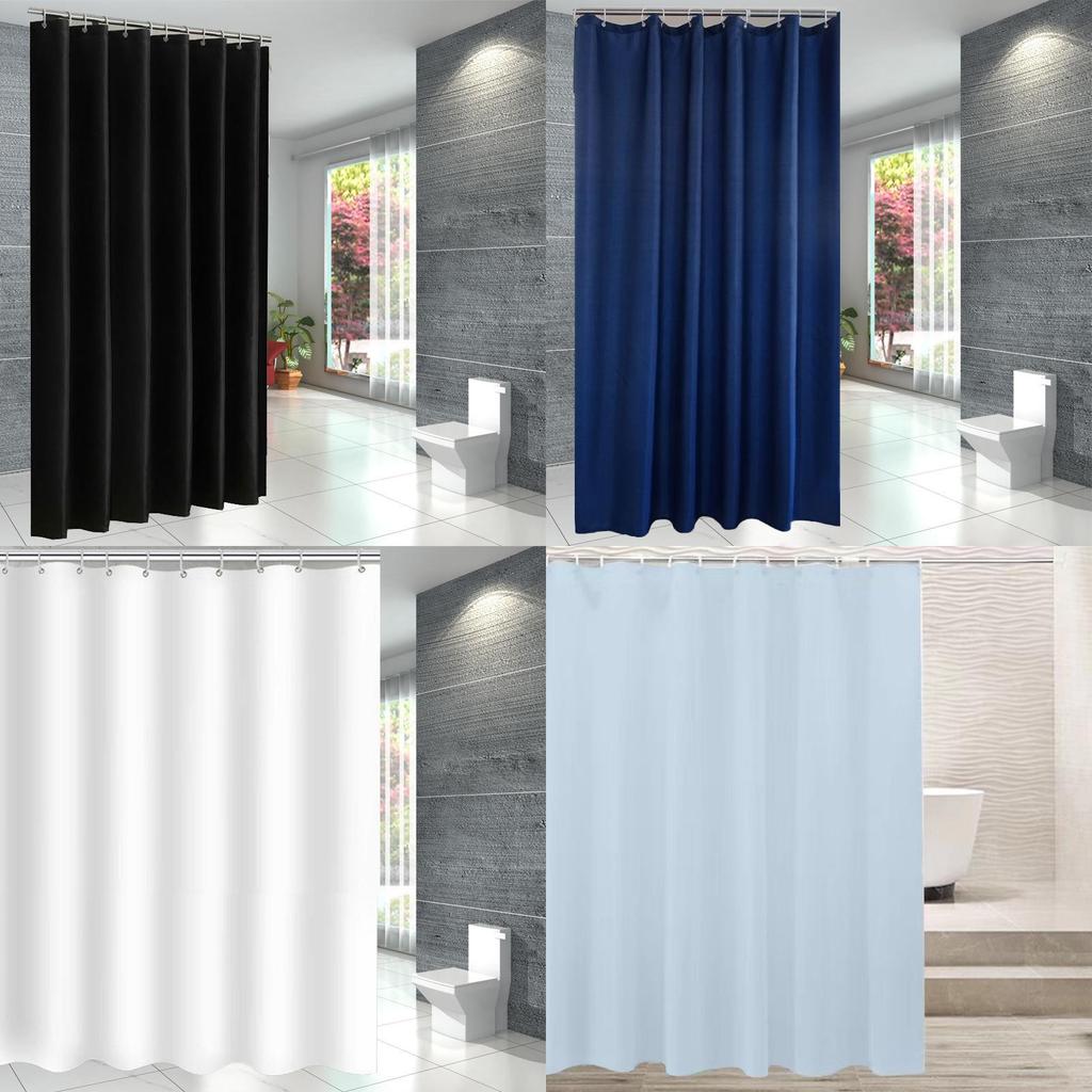 Waterproof Solid Color Polyester Shower Curtain Hooks Set For Decor Bathroom