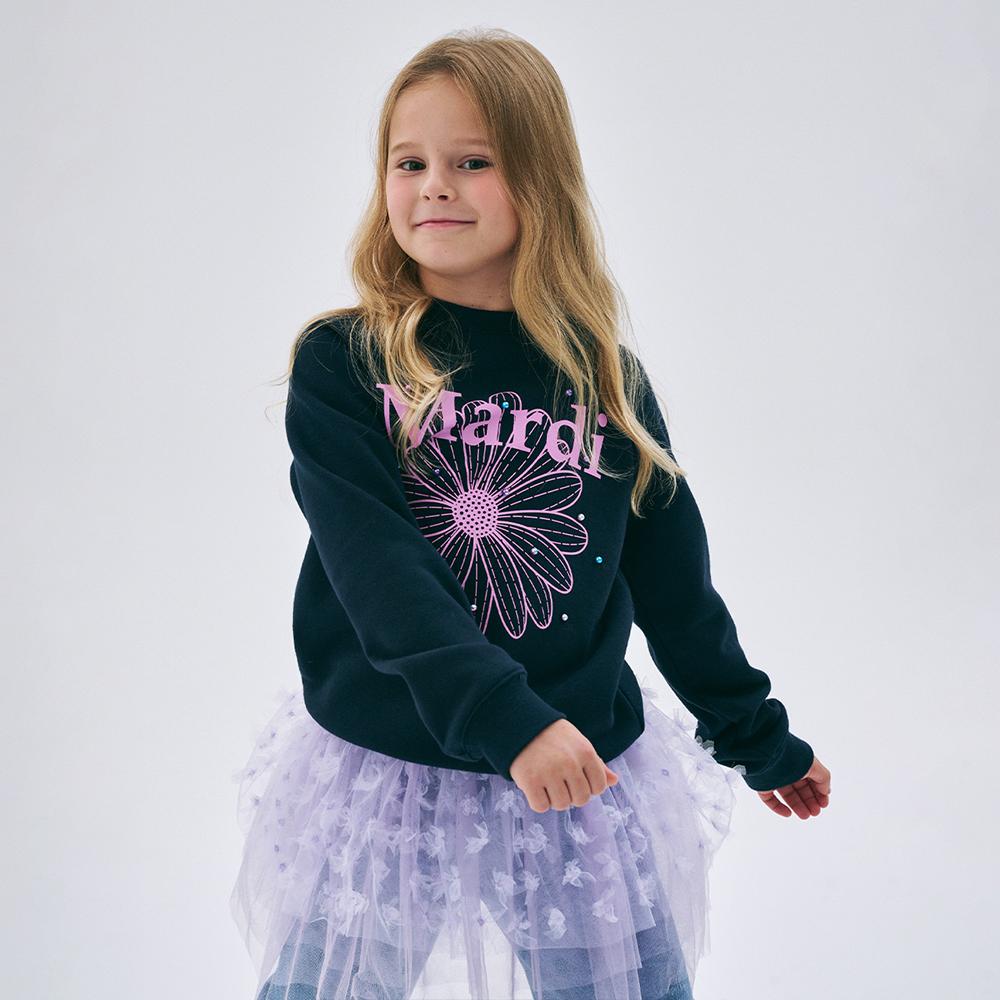 [mardimercredi] KIDS SWEATSHIRT FLOWERMARDI MIX PEARL EMBELLISHED_NAVY LAVENDER