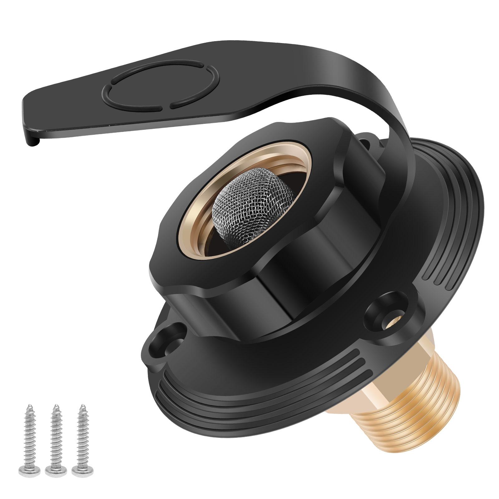 

RV City Water Inlet 3/4 Inch GHT Female to 1/2 Inch NPT Male Brass RV Water Fill Inlet Replacement w/ Check Valve for Camper чорний
