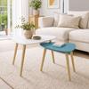 Nesting Coffee Tables, Set of 2, Wooden Legs, Wooden Tops, White and Blue