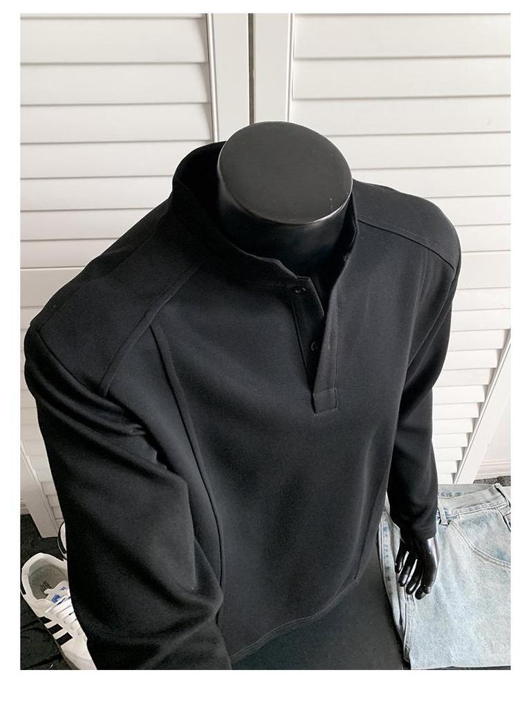 Men's Long Sleeve American Polo Henley Shirt - Spring/Autumn Trendy Cleanfit Base Layer Sweatshirt