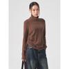Shirred Turtleneck Long Sleeve T-Shirt Brown