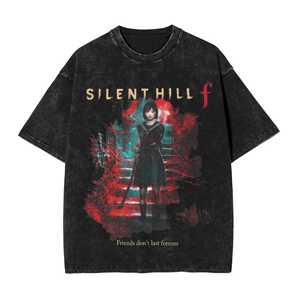 Silent Hill F Friends Don't Last Forever Washed T Shirt Streetwear Hip Hop Vintage T-Shirt Tee Shirt Men Women Oversize Summer