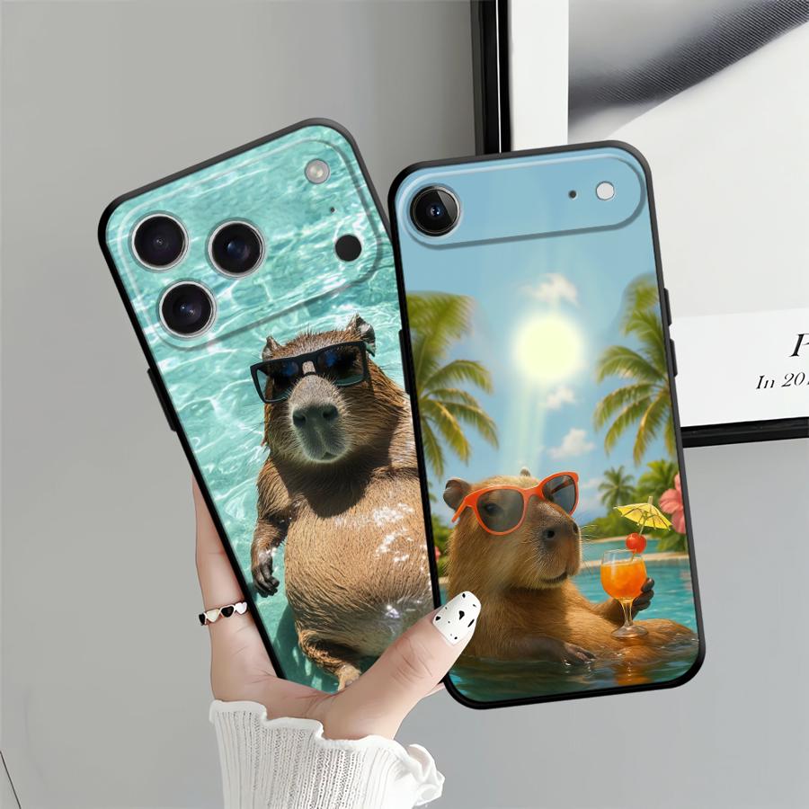 Cute Capybara Soft Back Phone Cover Case for iPhone 12 13 Mini 7 8 17 16 Pro Max X XS XR 15 Plus SE 11 17Air 14