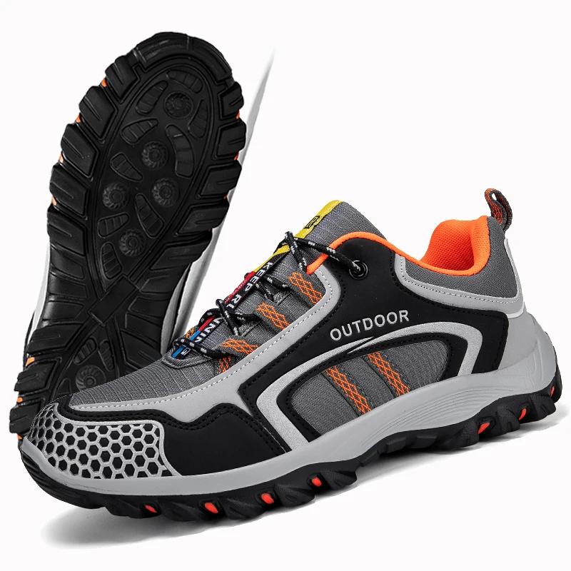 Fashion Men Hiking Shoes Leather Outdoor Trail Running Shoes Anti-slip Casual Hiking Training Sneakers Zapatillas Para Hombre Masculino