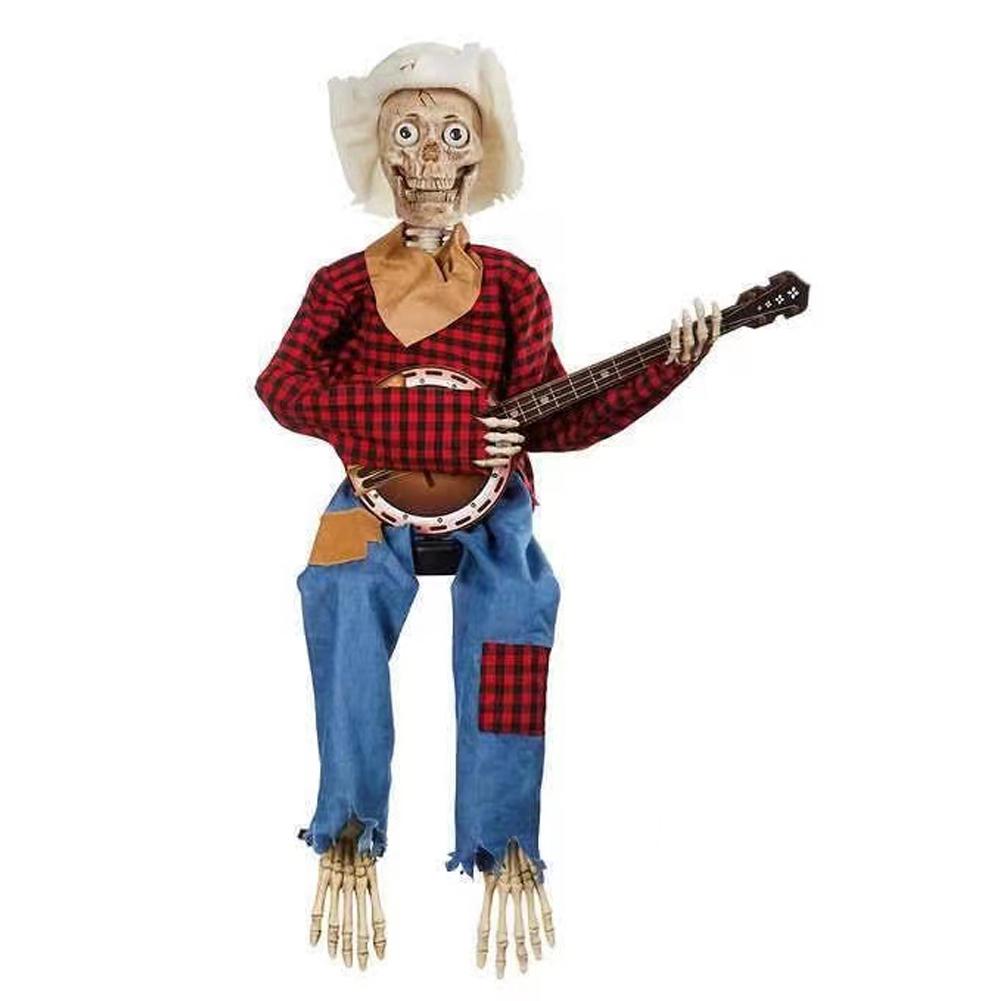 2025 Halloween Dueling Banjo Skeletons Spooky Singing Cowboy Skull Guitar Statue Desktop Ornament Halloween Decorations