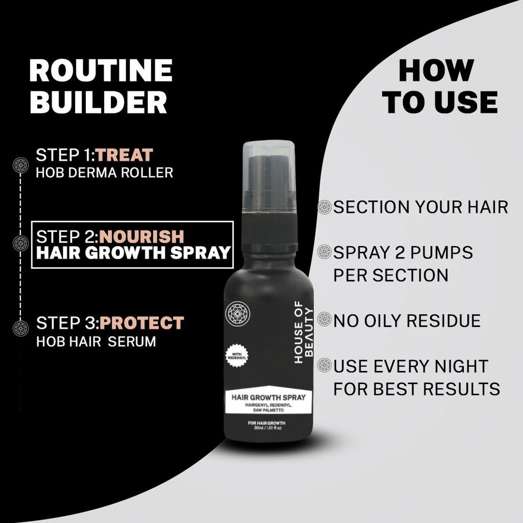 House of Beauty Hair Growth Spray, Water-Based Formula for Hair Strength & Growth (30ml)