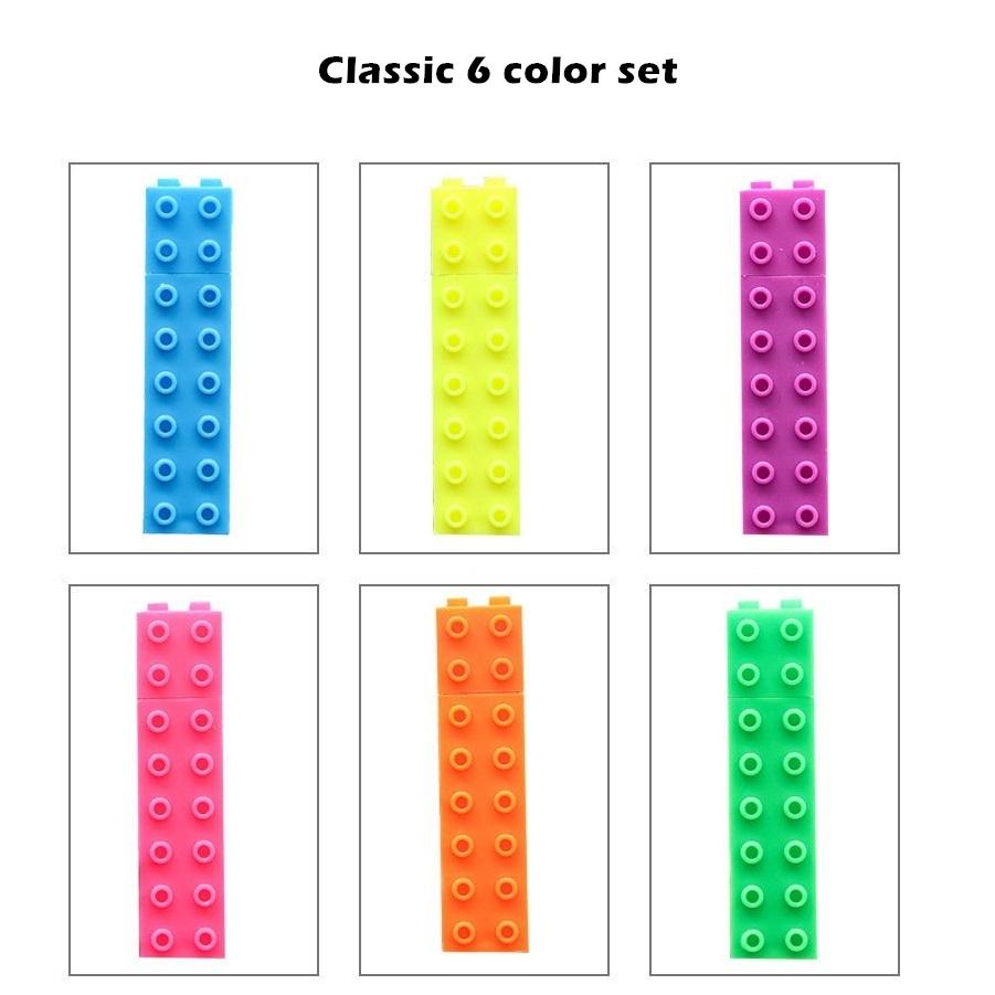 6pcs Mini Building Up Block Pen Color Highlighter  Pen Writing Drawing Kid Gift Stationery Office School Supplies A6201