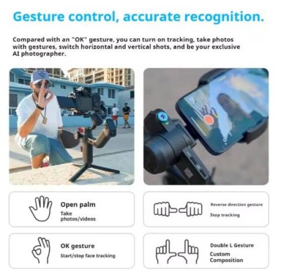 FeiyuTech SCORP Mini 3 Pro Camera Gimbal AI Tracking 4.0 Sensor Detachable Remote Handle OLED Touchscreen 2kg Load Vertical Shooting Stabilizer