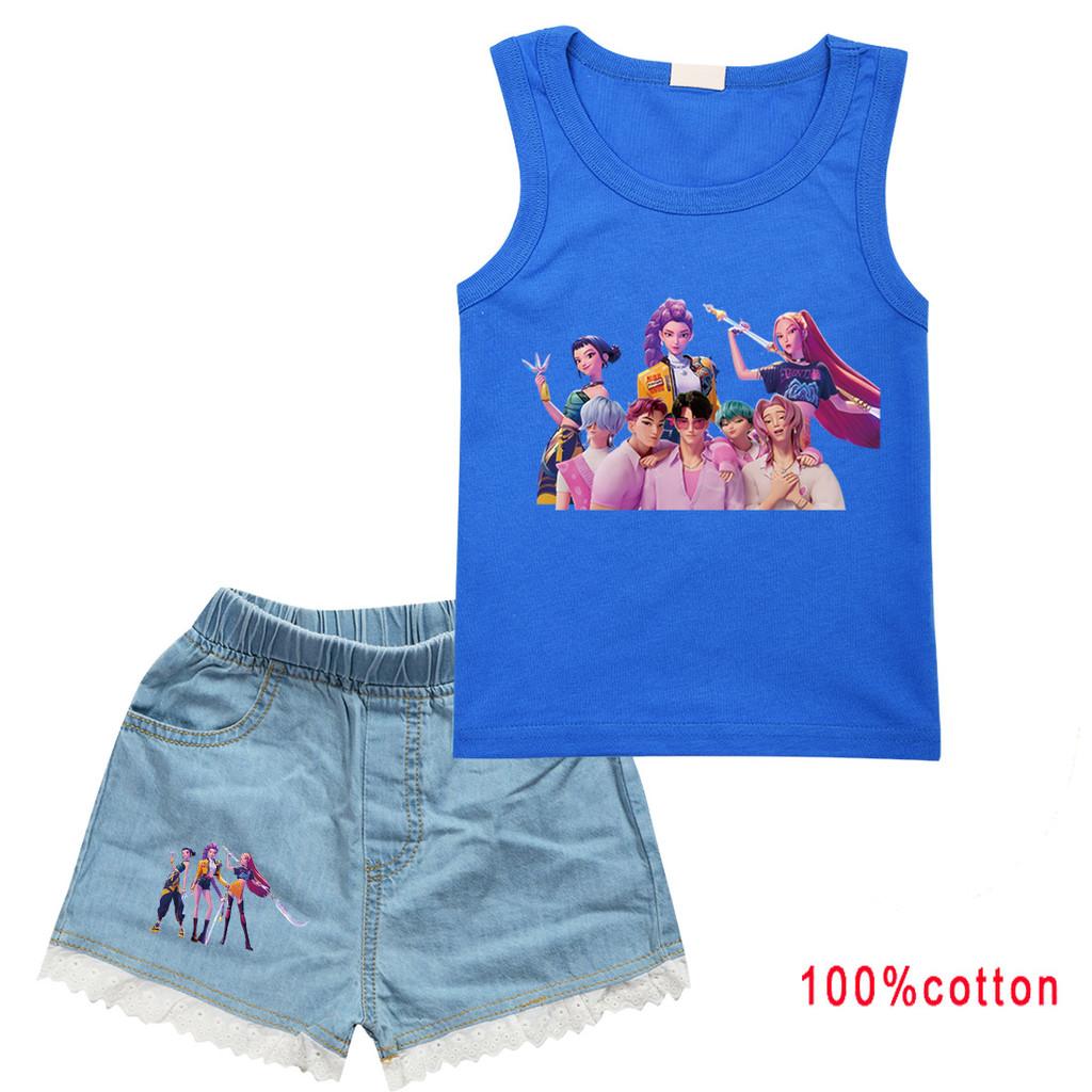 

Детский Девочки Аниме Мультфильм Суперзвезда Руми Зои Мира ПОП Певица Принт Повседневная Майка Без Рукавов Джинсовые Шорты Комплект Одежды 160cm синий