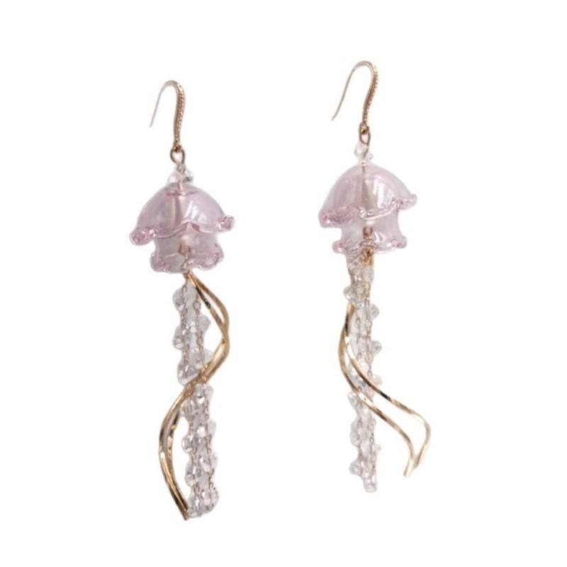 Jellyfish Earrings Marine Life Themed Charm Lightweight Acrylic Alloy Design For Women Comfortable Sophisticated Jewelry