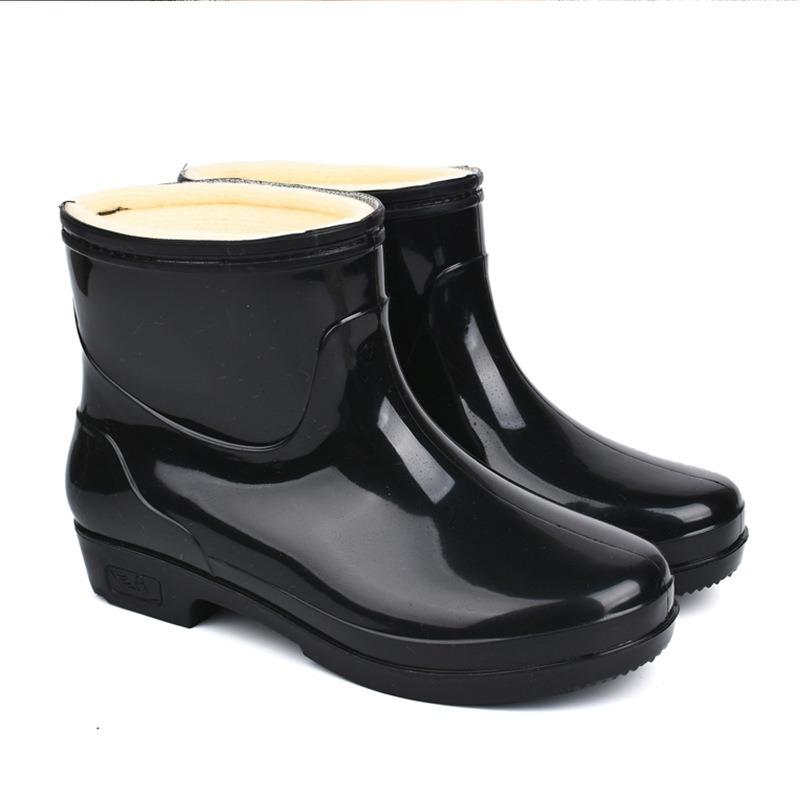 Fashion and leisure women's short water shoes rain shoes women's winter warm rain boots non-slip and wear-resistant kitchen velvet rubber shoes