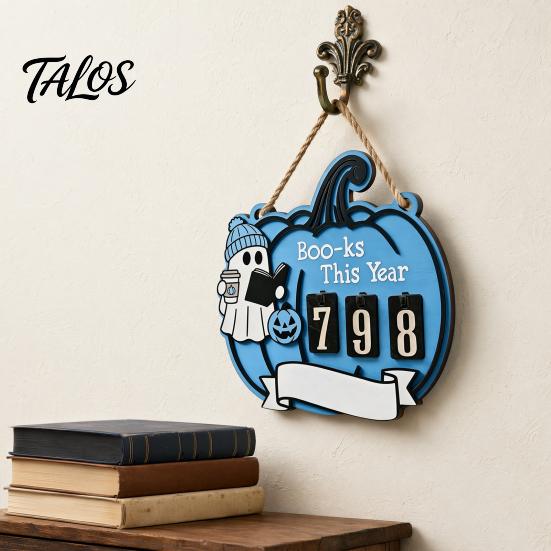Unique Reading Tracker Halloween Ghost Pumpkin Wooden Hanging Sign, Sliding Number Counter for Book Read This Year, Fun Gift Spooky Decor with