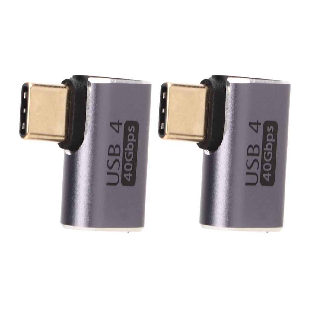 2Pcs Type C Male to Female Right Angle Connector 40Gbps 90 Degree USB C Adapter for Transmission