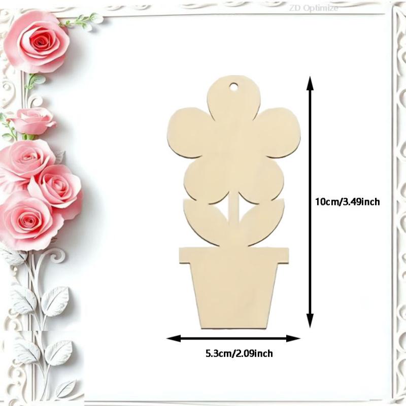 20pcs Wooden Flowerpot Spring Decoration Diy Blank And Unfinished Wooden Tray Decoration Wooden Pendants Unpainted Bouquet Flow