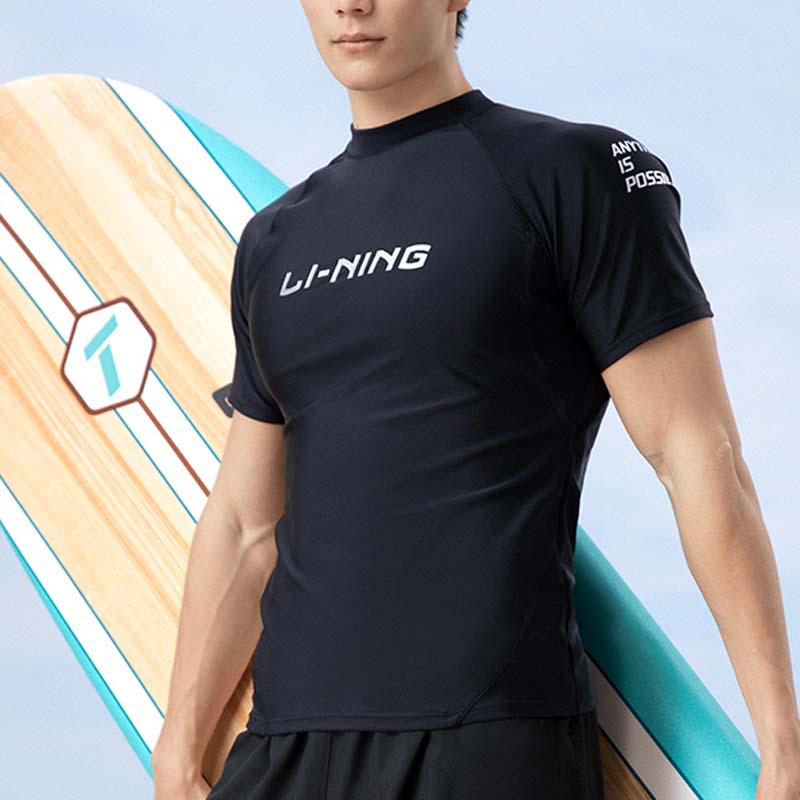 Li Ning Logo Letter Print Round Neck Straight Cut Short Sleeve T-Shirt Men Tops Black LSLR225-1