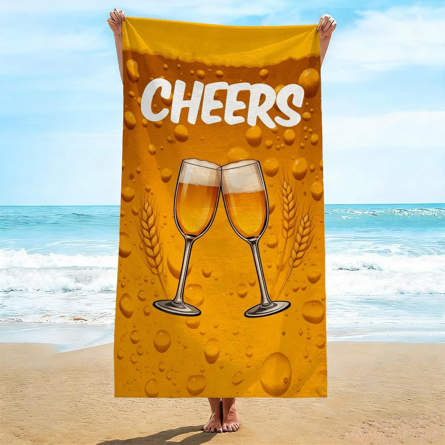 

Cheers Themed Beach Towel, Yellow Retro Toast Print Bath Towel, Quick Dry Large Pool Blanket for Vacation & Shower 1pcs W40*H60(CM)