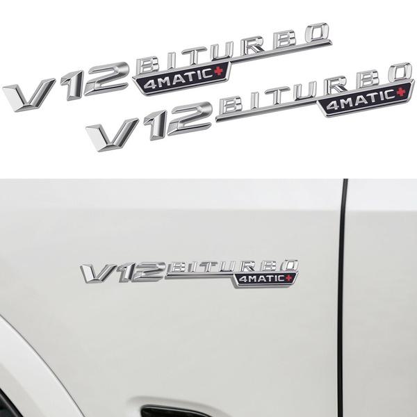 2pcs V12 BITURBO 4MATIC Logo Letters Sticker For C E S G Class SL ML W221 W205 W210 W211 W212 Fender Badge Decal