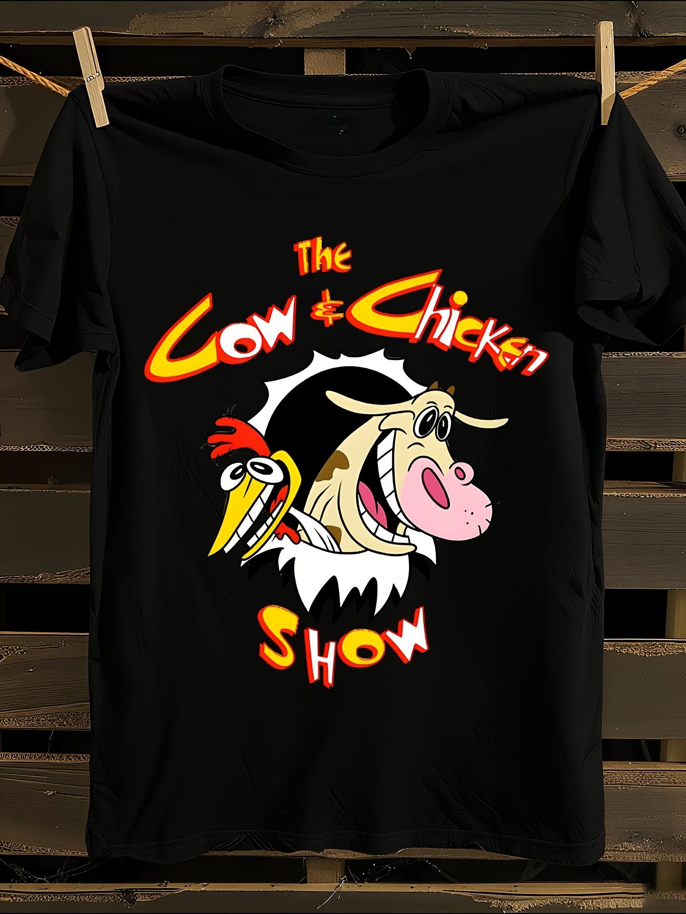 Funny Cow and Chicken Cartoon Graphic T-shirt XXXL