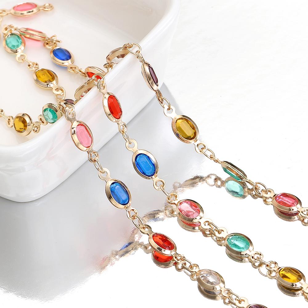 1meter Glass Crystal Oval Beads Copper Chain for Necklace Bracelet Jewelry Making DIY Bohemian Colorful Chains Wholesale