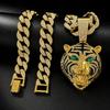 Hip Hop Style Alloy Tiger Pendant With Green Gemstone Eyes Rhinestone Accents Men
