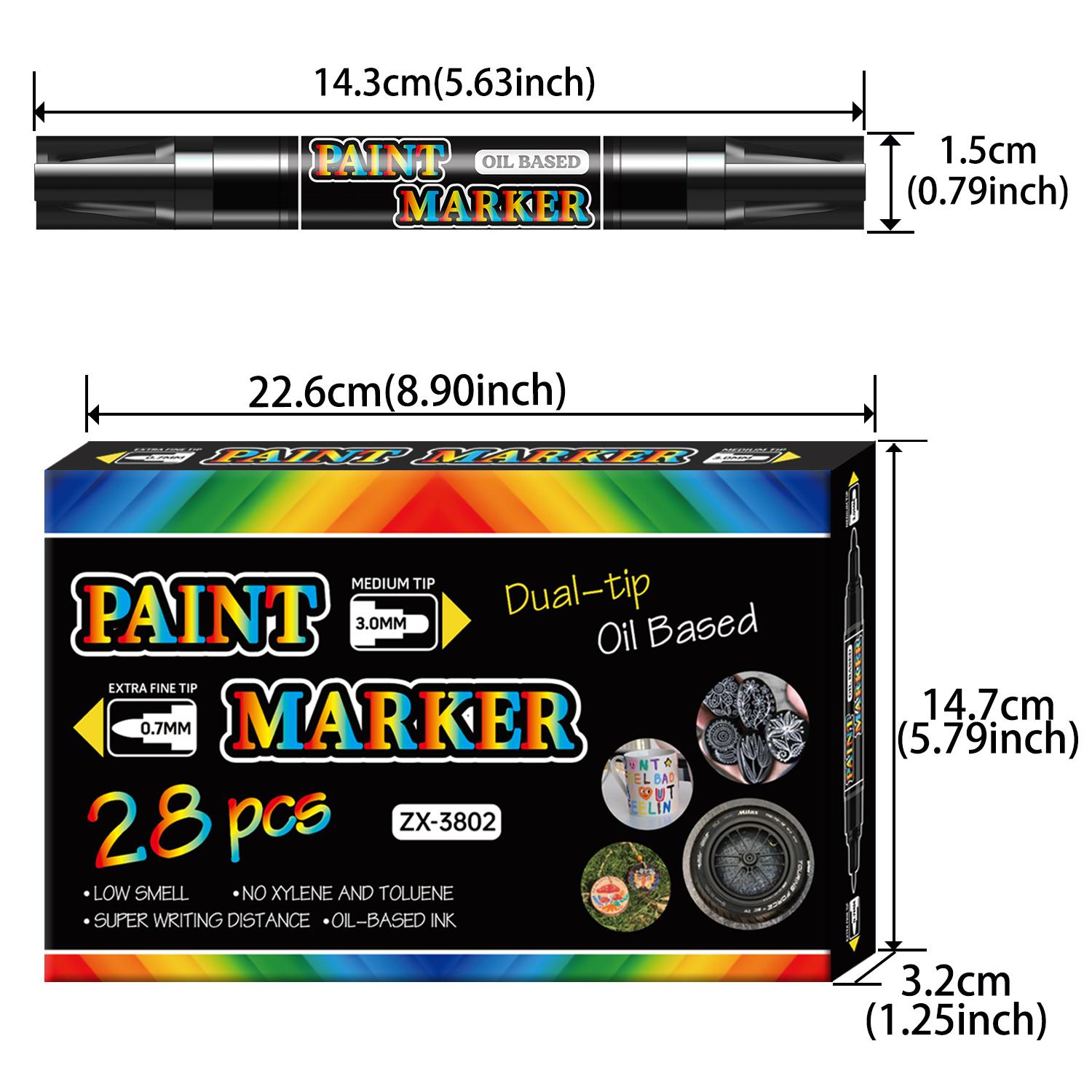 28 Oil Based Paint Markers - Oil Paint Pens Dual Tip (1mm Fine Tip + 5mm) | Waterproof & Permanent for Metal,Tire, Plastic, Wood