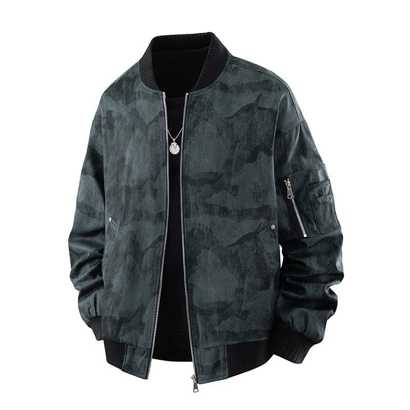 Men s Blue Mountain Print Bomber Jacket - Oversized Casual Streetwear MA-1 Flight Jacket M чёрный