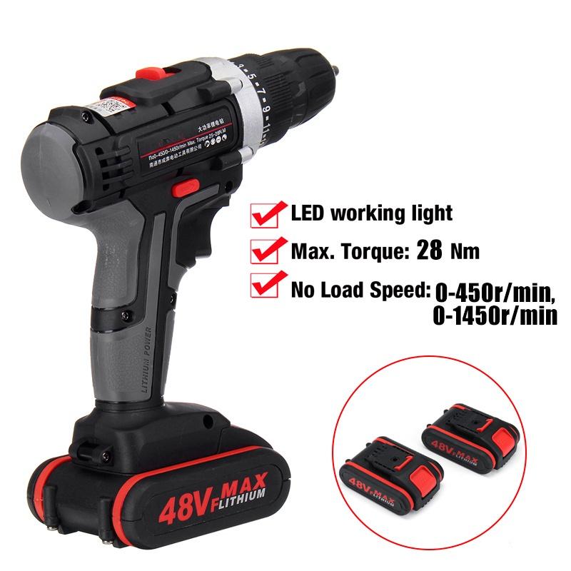 1/2 Battery Cordless Electric Drill Hammer Rechargeable Drill Woodworking 48V