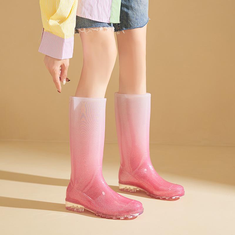 Dames Gradient Regenlaarzen, Middelhoge Schacht, Antislip, Waterdicht, Trendy Jelly Schoenen