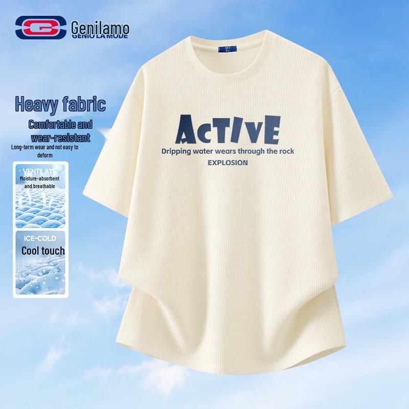 

GENIOLAMODE Men s Waffle Knit Heavyweight Short Sleeve T-Shirt XL