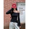 Hong Kong Style One-Shoulder Long-Sleeve Solid Color Slim Fit Chic Women's Top for Spring & Autumn