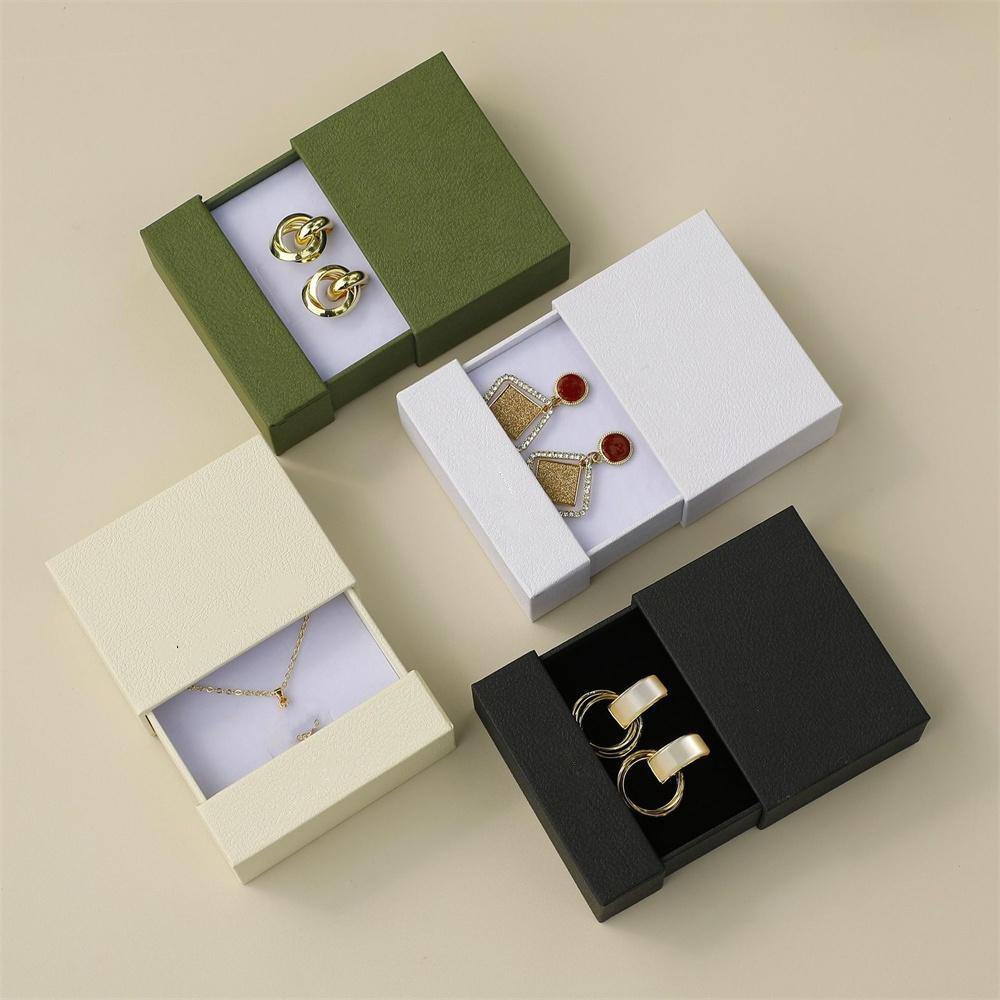 Thick Paper Drawer Jewelry Packaging Box With Sponge Inside Ring Necklace Bracelets Earring Storage Letter Pattern Gift Case
