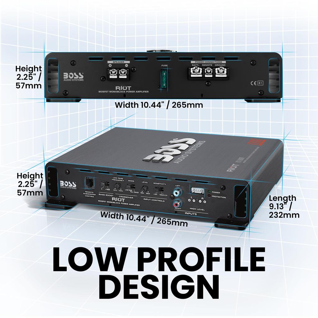 BOSS Audio Systems R1100M Riot Series Car Audio Subwoofer Amplifier 1100W Monoblock Class Stereo Amplifier with Stable Ohm Level MOSFET Power x x x x