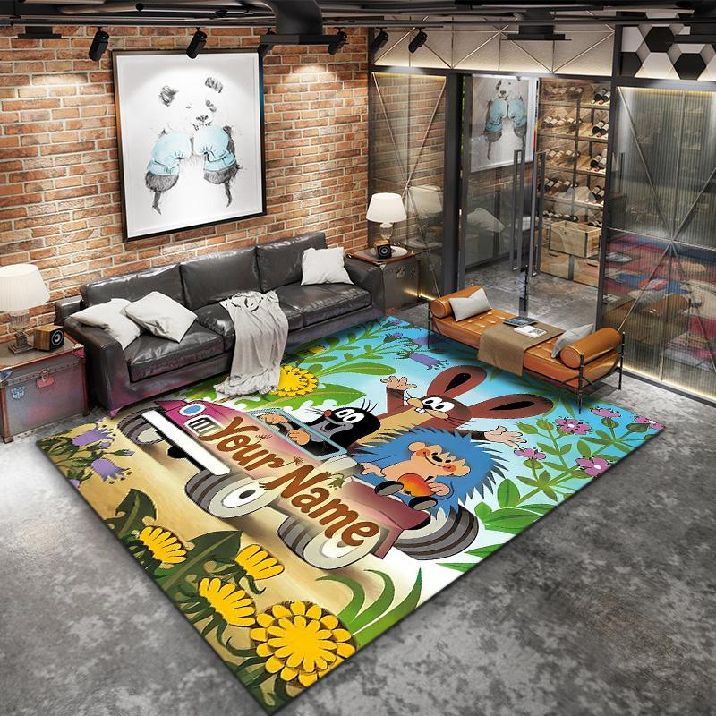 Animal Friends Garden Custom Name Carpet Rug For Living Room Bedroom Home Sofa Decoration Kids Play Nonslip Floor Mat