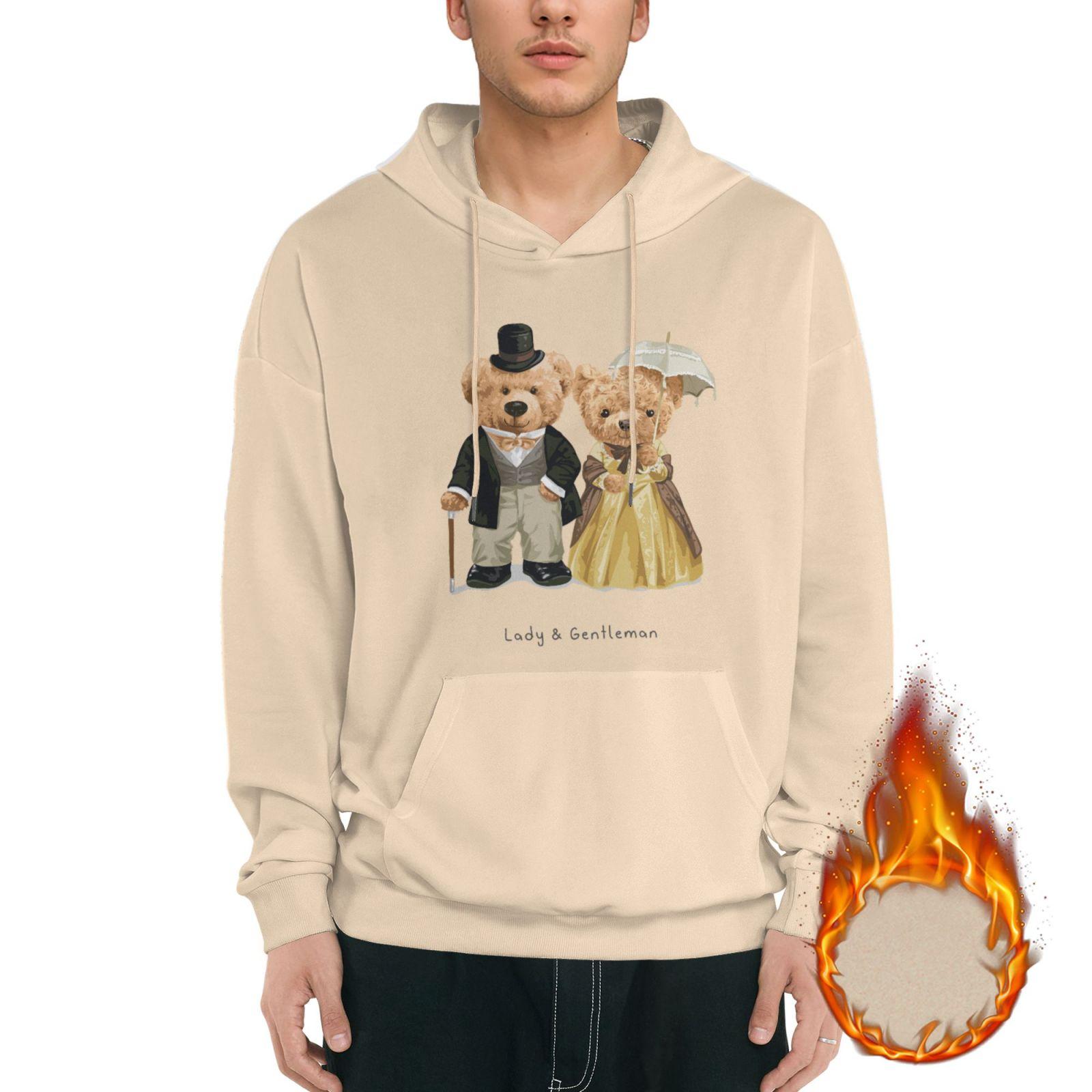 

1 шт. Мужская теплая толстовка с капюшоном, мягкий флисовый пуловер, удобная посадка, зимний повседневный уличный стиль, необходимый топ M-3XL XXXL бежевый