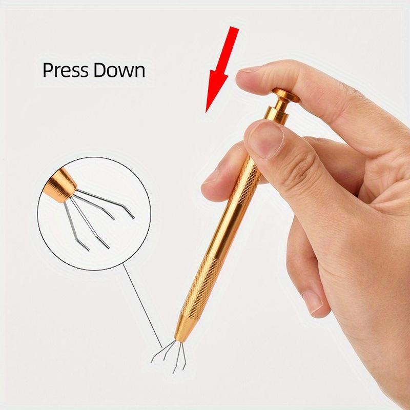 Professional 4-Claw Jewelry & Bead Pick-Up Tool - Durable Metal Prong Tweezers for Earring Making Crystal Grabbing Jewelry Making Supplies
