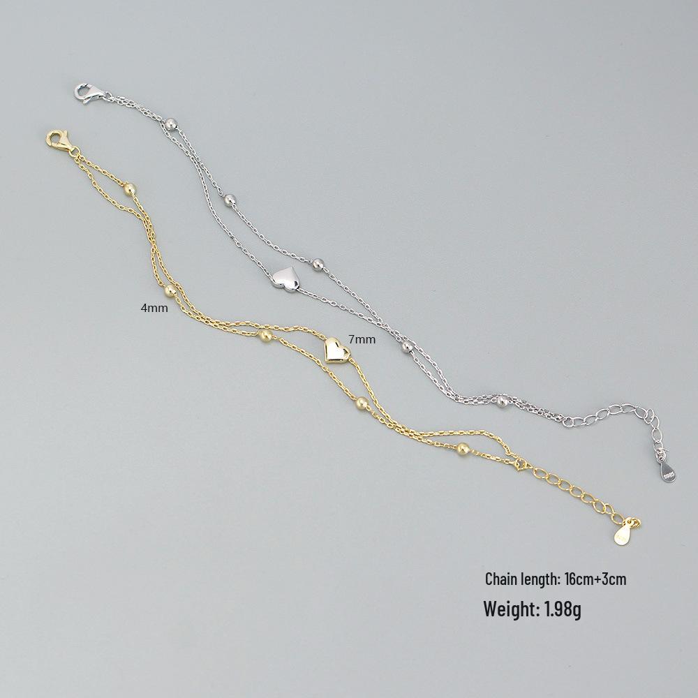 YHB020 S925 Sterling Silver Heart Pendant Bracelet - Korean Style Summer Jewelry for Women