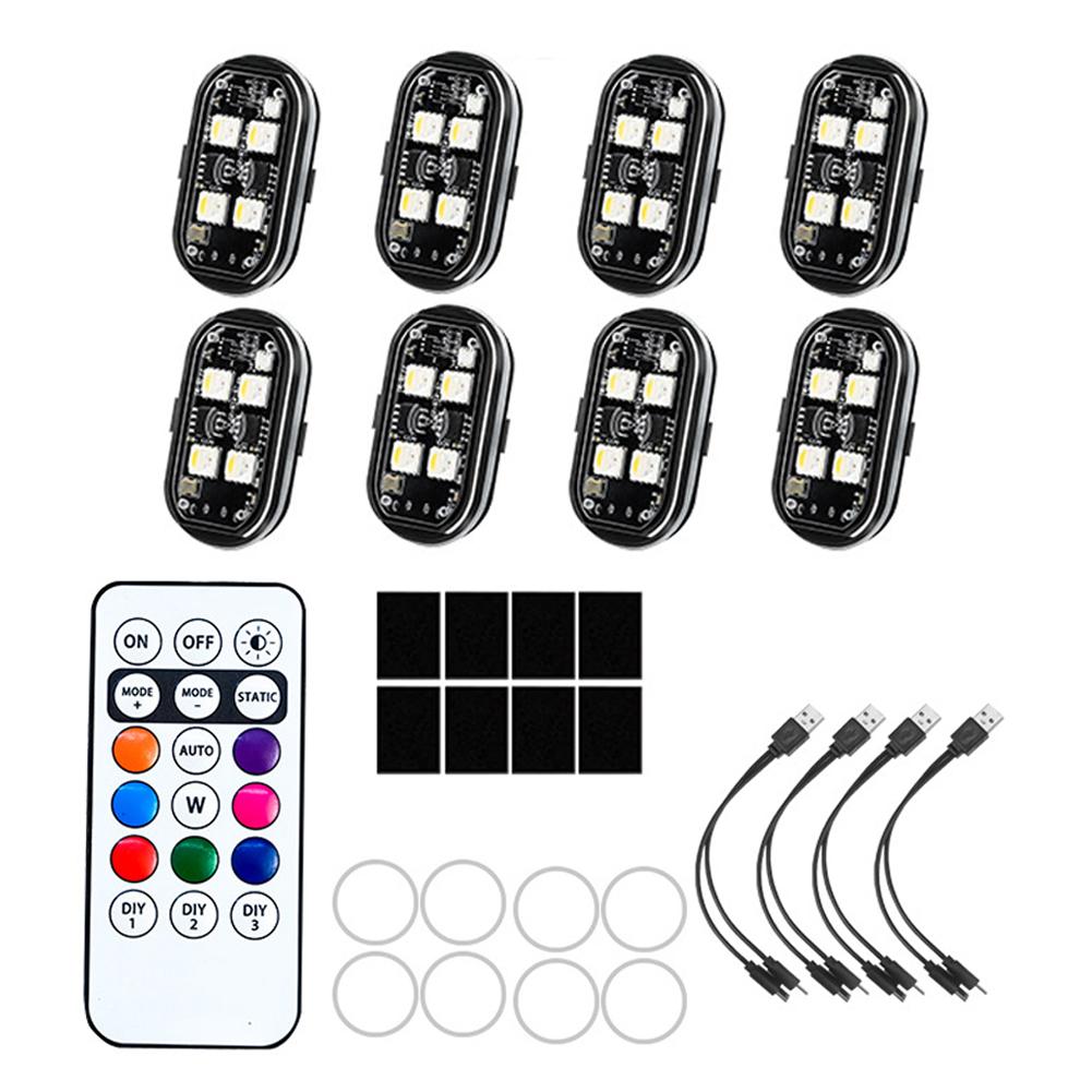 1/2/4/6/8Pcs Car Motorcycle Wireless LED Strobe Lights Decor Atmosphere Light with 8 Colors Rechargeable Lights Anti-Collision LED Warning Light