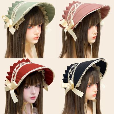 Lace Bowknot Bonnet Hat Soft Comfortable Costume Hat Cosplay Headwear For Women Seasonal Holiday Photography Accessories