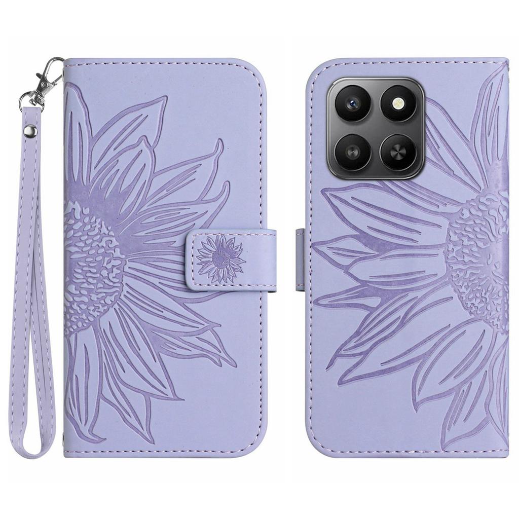 For Honor 400 Smart Case Sunflower Imprint Leather Wallet Phone Cover with Wrist Strap