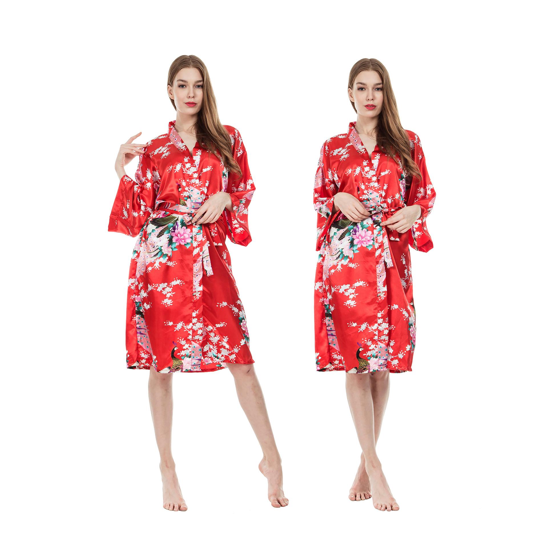 Женская весенне-летняя модная шелковая ночная рубашка с имитацией павлина и пижама — фото 3