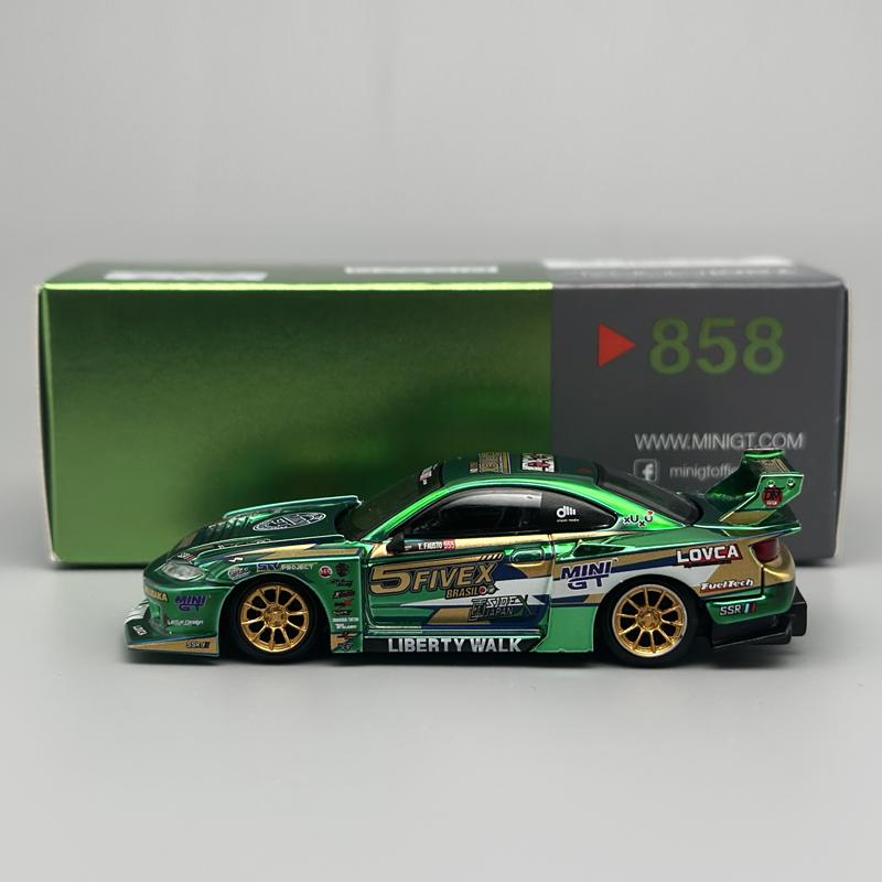 MINIGT 1:64 Nissan LB-Super Silhouette S15 SILVIA LBWK 2024 Green Chrome MGT alloy Car Model 858