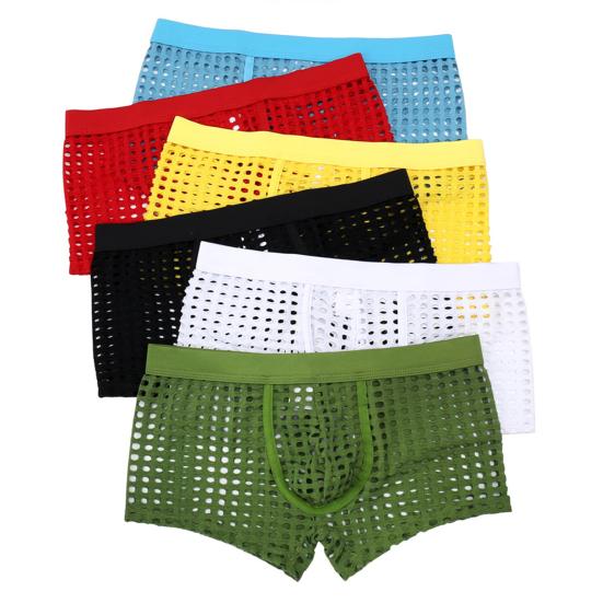 Men Sexy Hollow Out Shorts Briefs Low-rise Breathable Mesh Underwear Solid Color 3D
