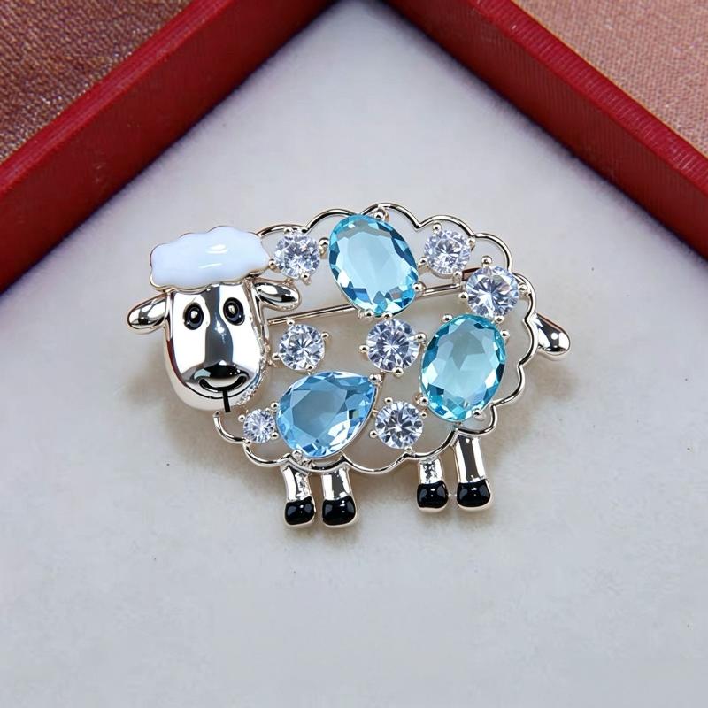 Cute Rhinestone Sheep Pin Enamel Cartoon Goat Brooch Trendy Decor for Kids Women Daily Outfit Accessory
