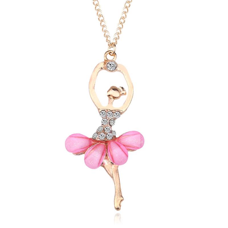 hot! Stylish Elegant Ballerina Girl Necklace Exquisite Shimmer Rhinestone Pendant Necklace Festival