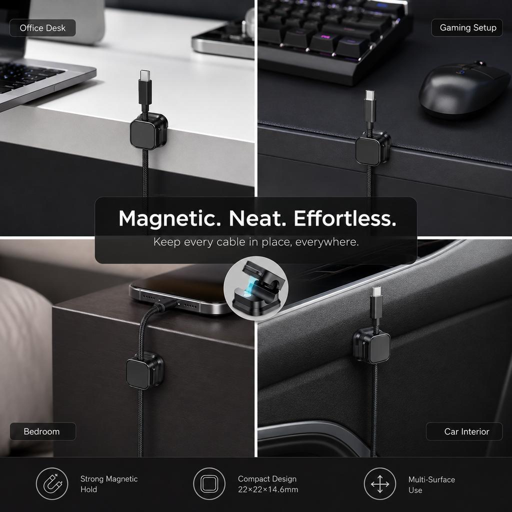 Magnetic Cable Clip Winder Holder Adhesive Wire Keeper Cord Cable Organizer USB Charging Cables Winder for Office Desktop Home