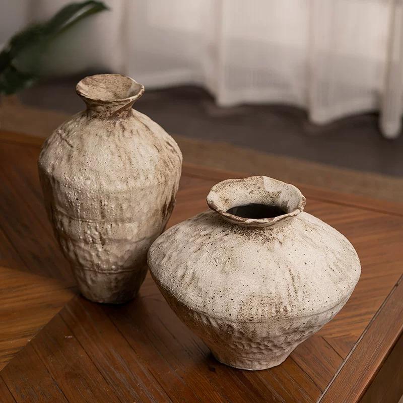 Chinese Zen Ceramic Vase for Water Culture - Retro Homestay Decor, Dried Flower Boho Tabletop Centerpiece - Handmade Rustic Art