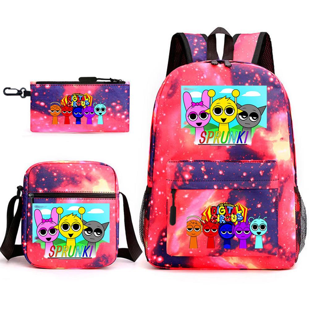 3 Piece School Backpack Set for Students Large Capacity Oxford Cloth Schoolbag with Shoulder Strap and Pencil Case