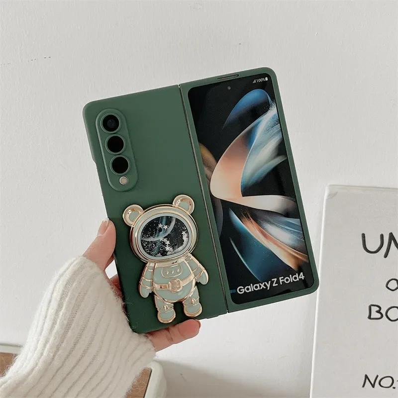 Fashion Cute Quicksand Space Astronaut Bracket Stand Holder Case For Samsung Galaxy Z Fold 7 6 5 4 3 2 5G PC Matte Phone Cover