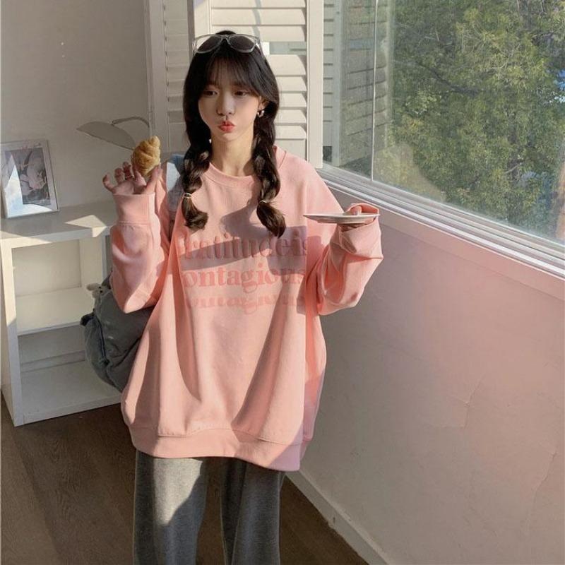 Vrouwen Lange Mouw O Hals Losse Truien Vrouwelijke Tops Effen Kleur Sweatshirts